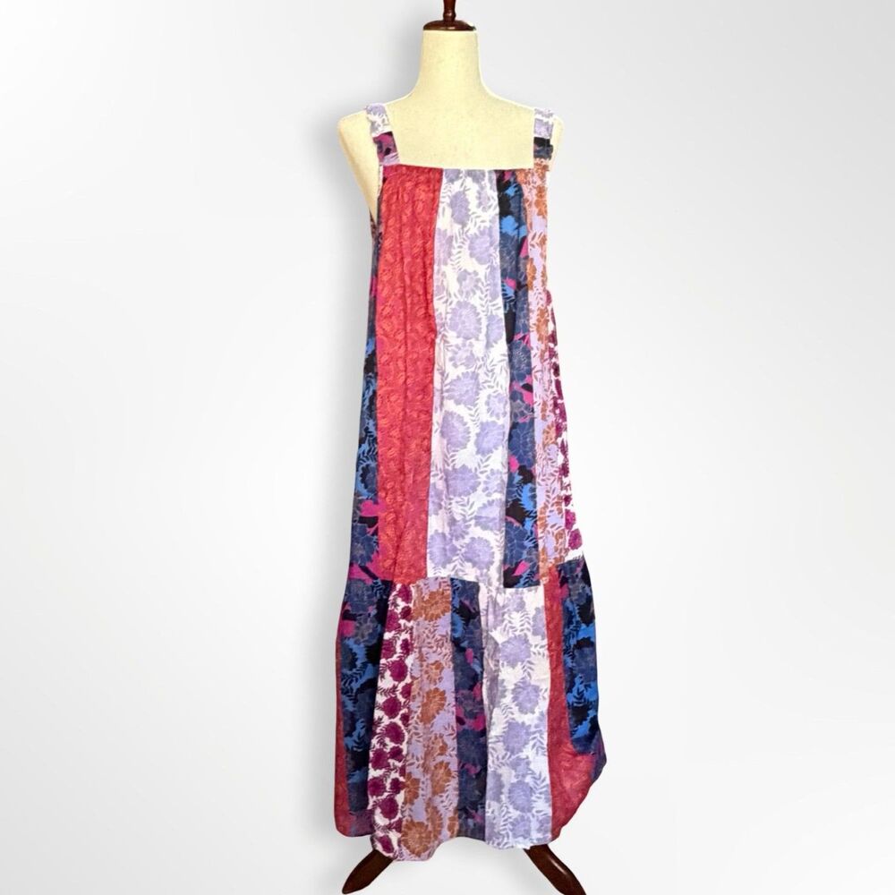 BB Dakota Away Message Patchwork Dress Multi Floral Cotton Maxi Tiered Boho, S